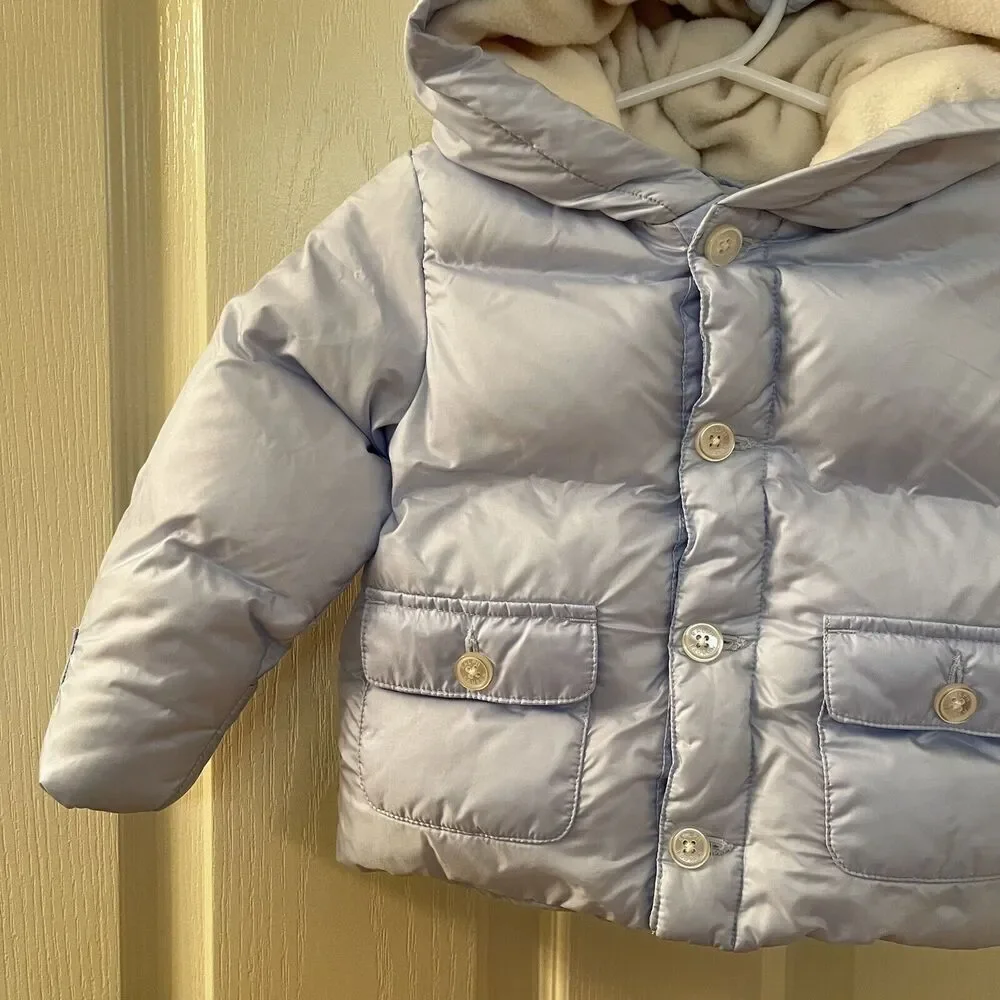 Ralph Lauren Pale Blue Hooded Down Puffer Jacket Baby Boys Size 9 Months